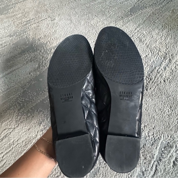 Stuart Weitzman Cap Toe black Ballet Flats leather Quilted Stretch 9.5 - Picture 11 of 14